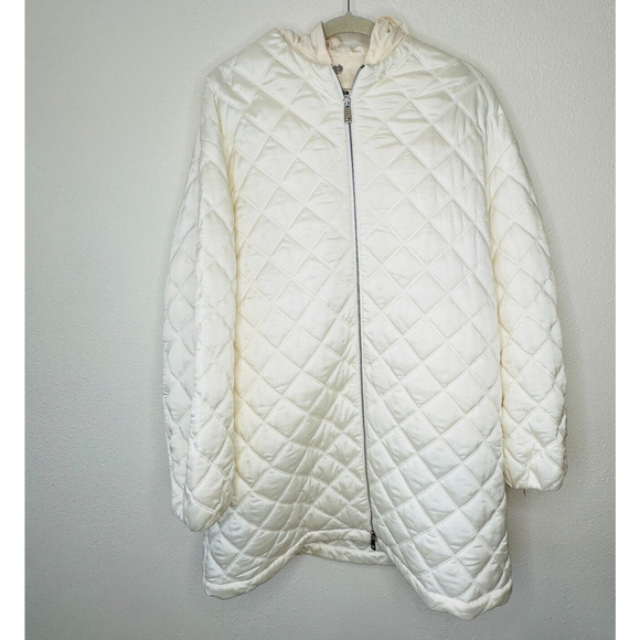 Jil Sander Eggshell Cream Goldfish Long Line Quilted Front Zip Hooded Jacket 36 - Picture 1 of 16